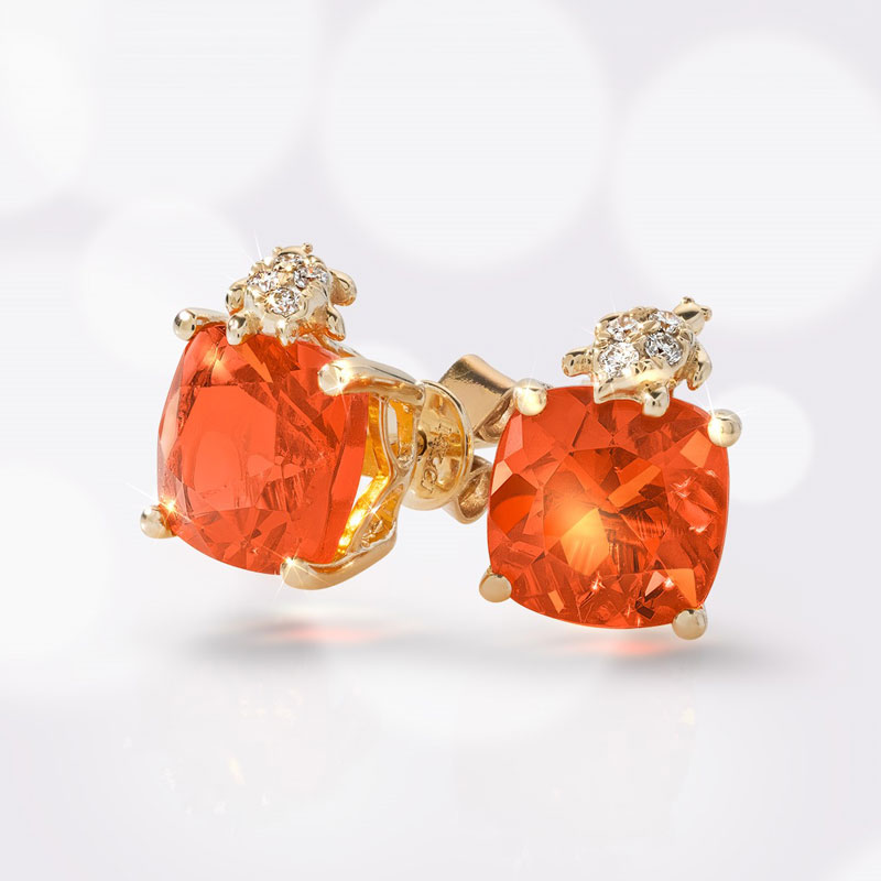 14K Yellow Gold Fire Opal and Diamonds Earrings