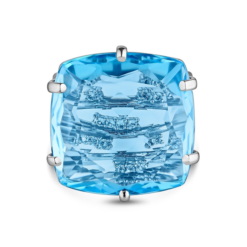 Sterling Silver Swiss Blue Topaz and White Topaz Collection Ring