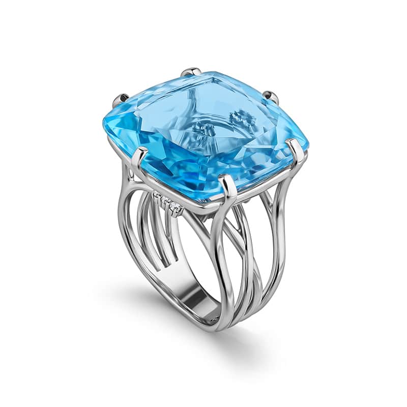 Sterling Silver Swiss Blue Topaz and White Topaz Collection Ring