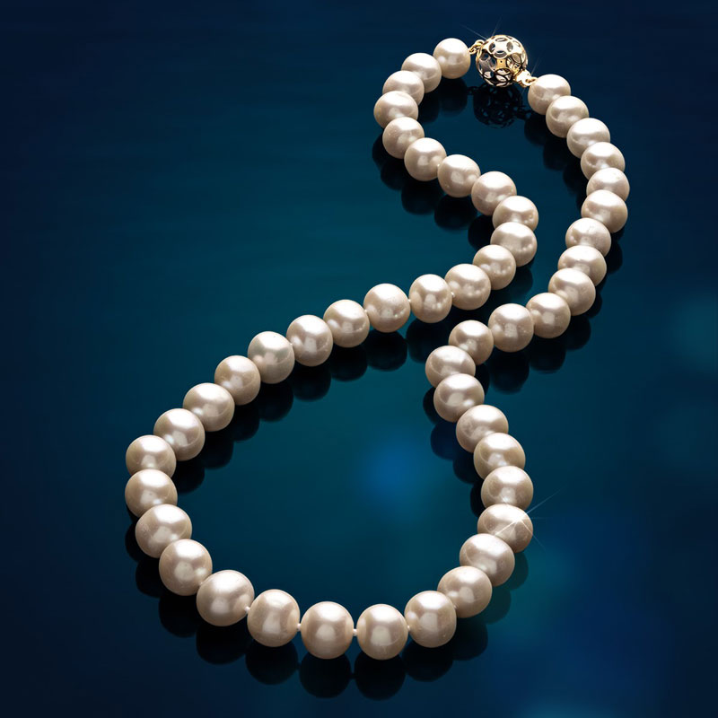 14K Yellow Gold and  White Freshwater Pearl Necklace