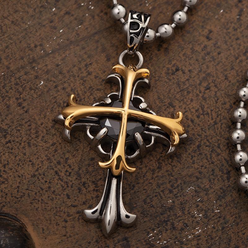 Black Onyx Cross SS Cremation Jewelry - Perfect Memorials