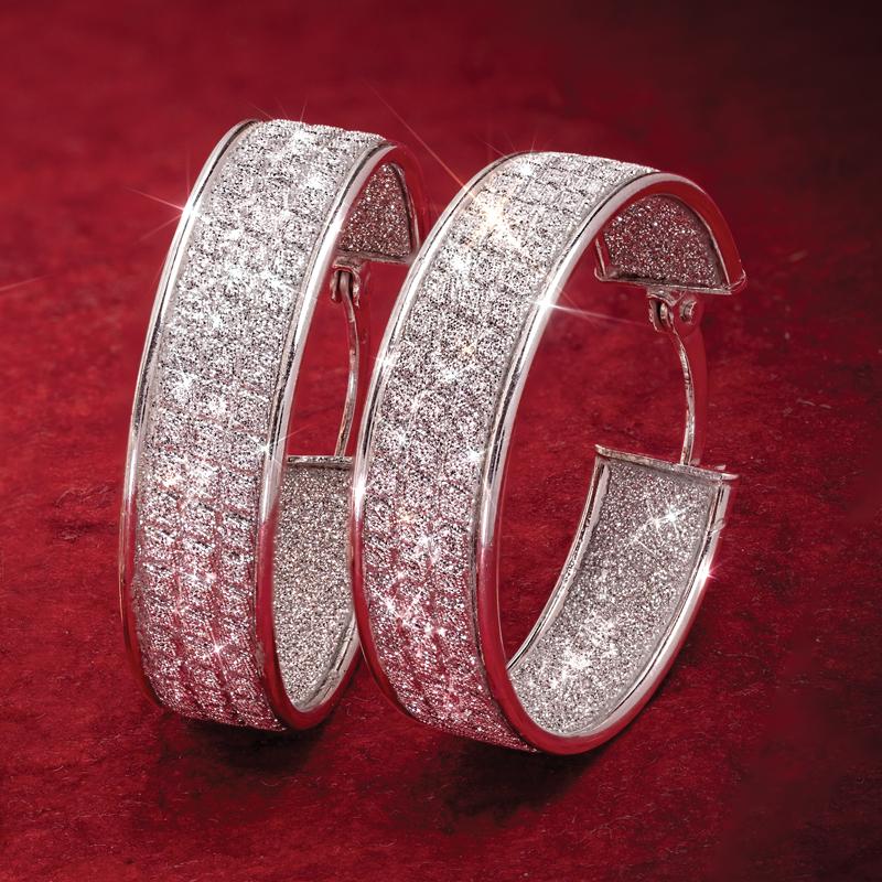 Gold-Finished & Rhodium-Finished Sterling Silver Sparkle Hoops