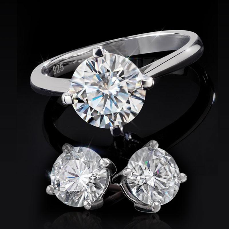 Moissanite Solitaire Ring and Earrings (4 ctw)