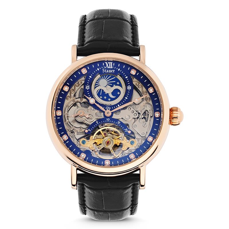 Blue women's skeleton watch - Initial 36 Openwork Rose gold and Blue
