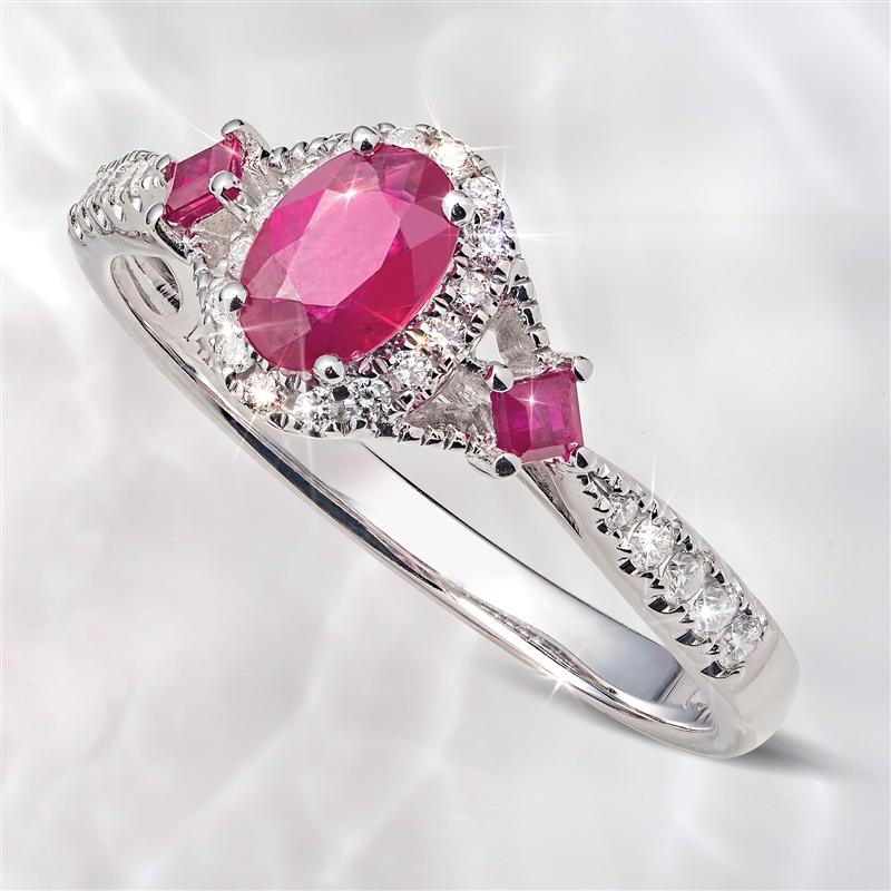 14K White Gold Ruby and Diamond Ring & Necklace Set