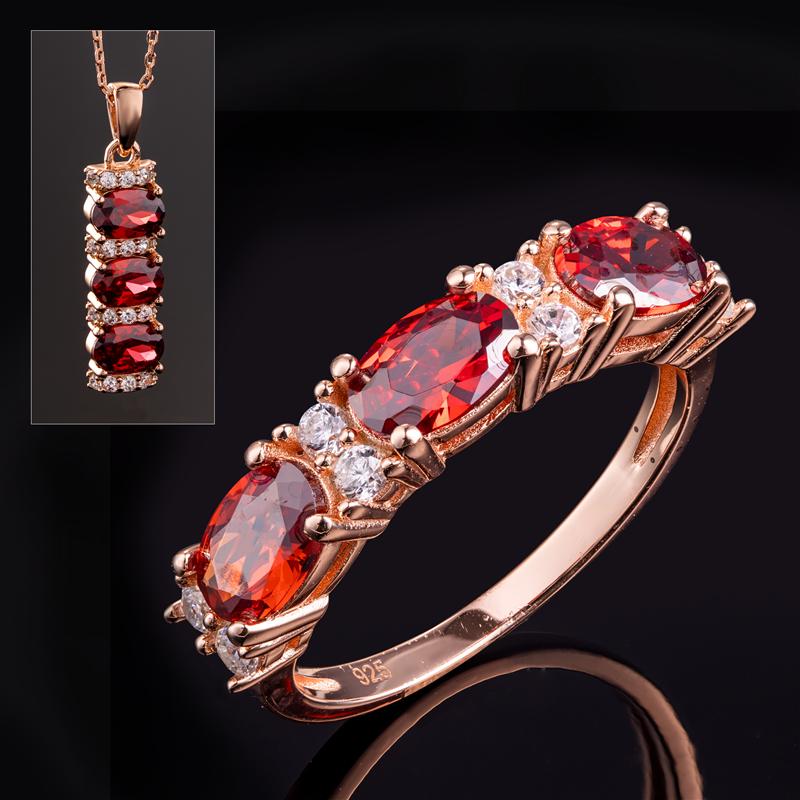 Stress-Free Glamour Ring & Necklace (Ruby Red)