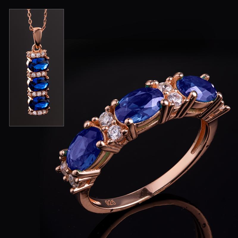 Stress-Free Glamour Ring & Necklace (Sapphire Blue)