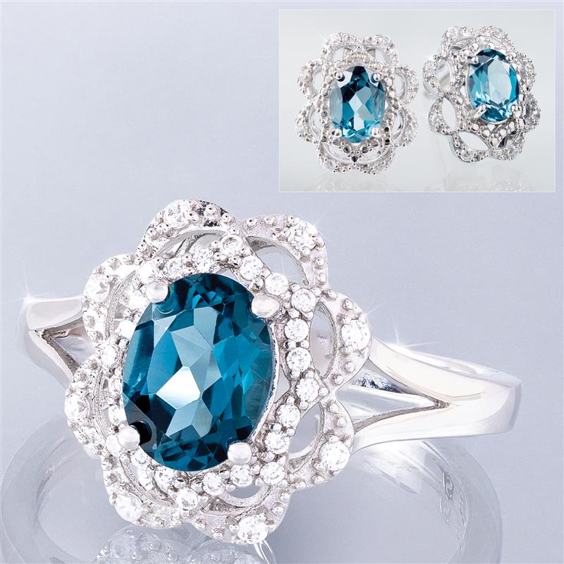 London Blue Topaz Embrace Ring and Earrings