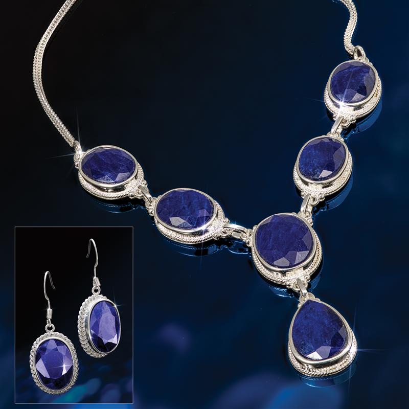 OXIDISED SILVER PEACOCK BLUE SAPPHIRE NECKLACE SET – Sanvi Jewels