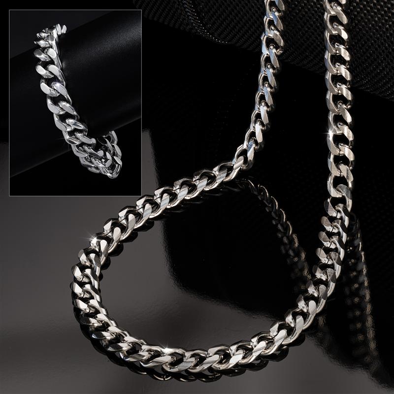 Men's Black IP Stainless Steel Chain Necklace and Bracelet Set - 24