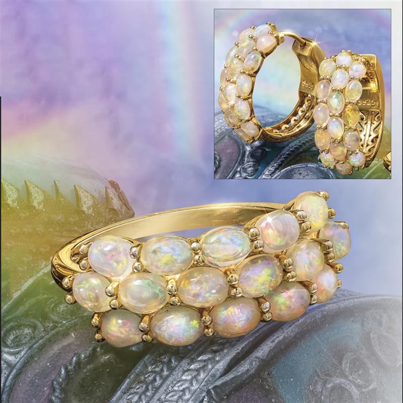 Ethiopian Opal Rainbow Ring & Earrings