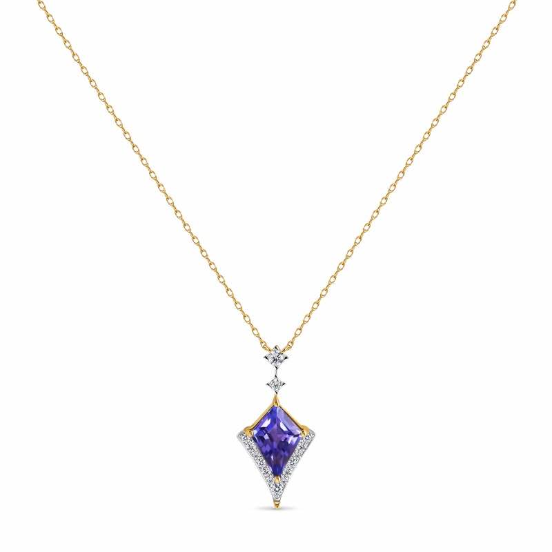 14K Gold Fancy Cut Tanzanite & Diamond Necklace