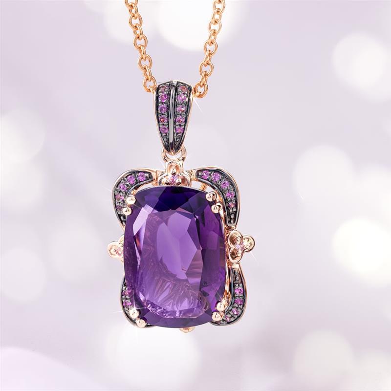 14k Rose Gold Amethyst and Pink Sapphire Necklace