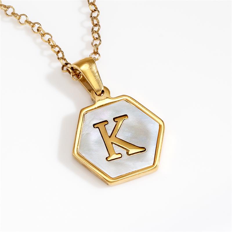 Mother-of-Pearl Gold Initial Pendant & Chain (Letter K)