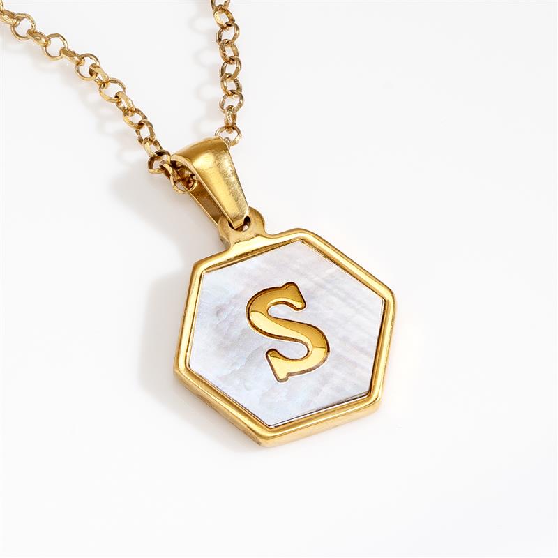 Mother-of-Pearl Gold Initial Pendant (Letter S) 