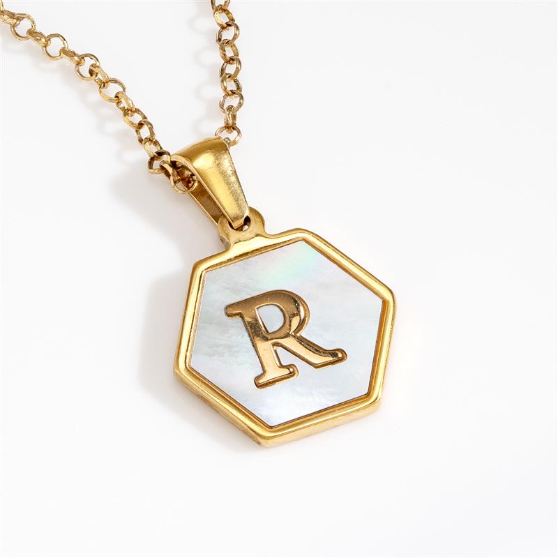 Mother-of-Pearl Gold Initial Pendant & Chain (Letter R)