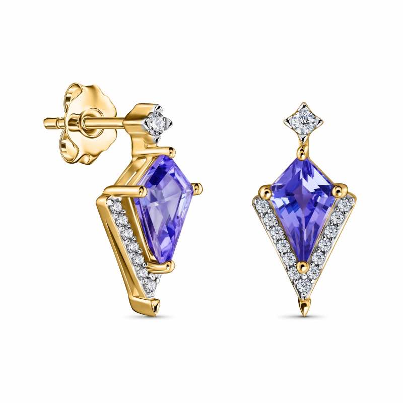 14K Yellow Gold Fancy Cut Tanzanite and Diamond Earrings