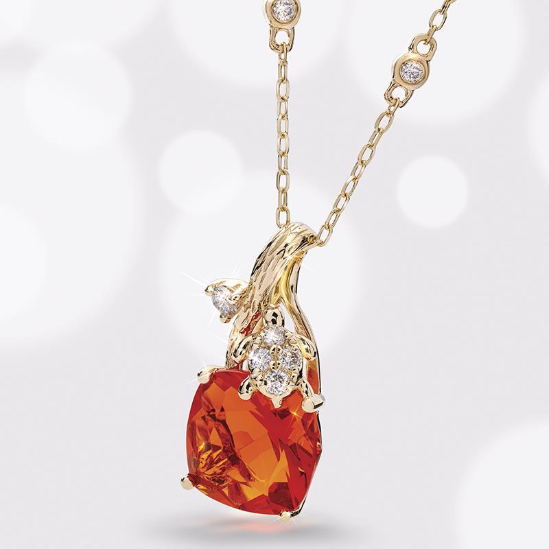 14k Yellow Gold Fire Opal and Diamond Necklace