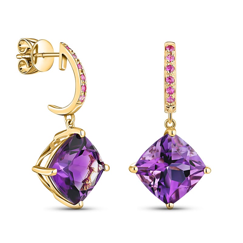 10K Rose Gold, Amethyst and Pink Sapphire Earrings