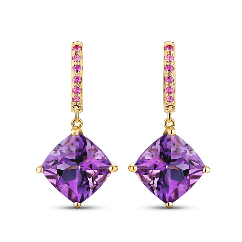 10K Rose Gold, Amethyst and Pink Sapphire Earrings