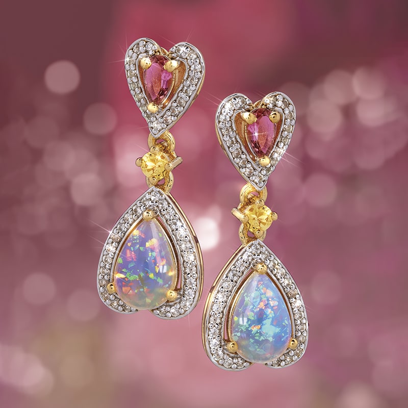 Ethiopian Opal and Pink Tourmaline Earrings
