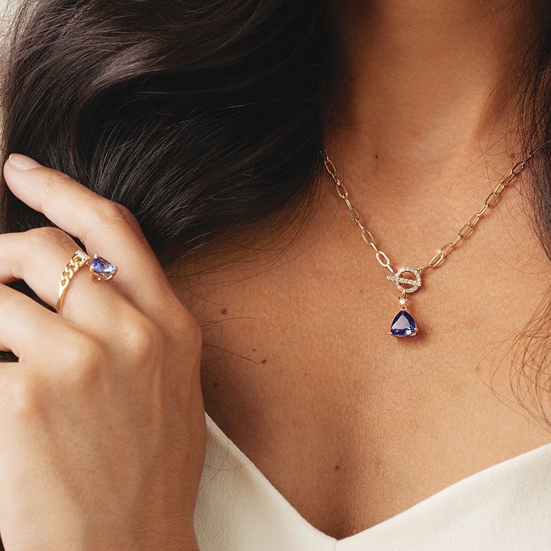 14k Yellow Gold Tanzanite and Diamond Necklace