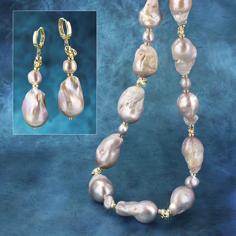 Pink Baroque Pearl Collection Necklace & Earrings