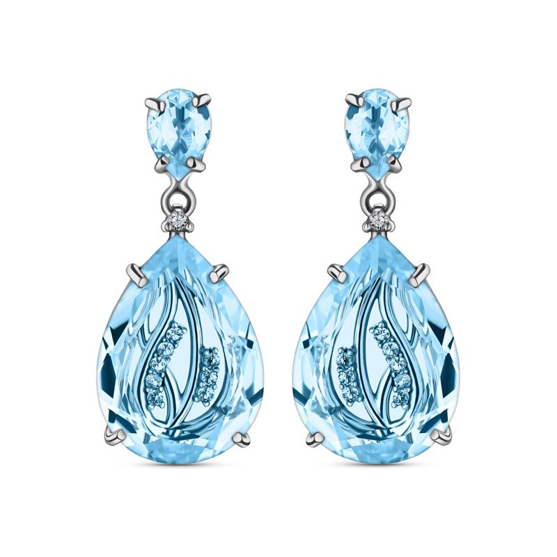 Sterling Silver Swiss Blue Topaz and White Topaz Collection Earrings