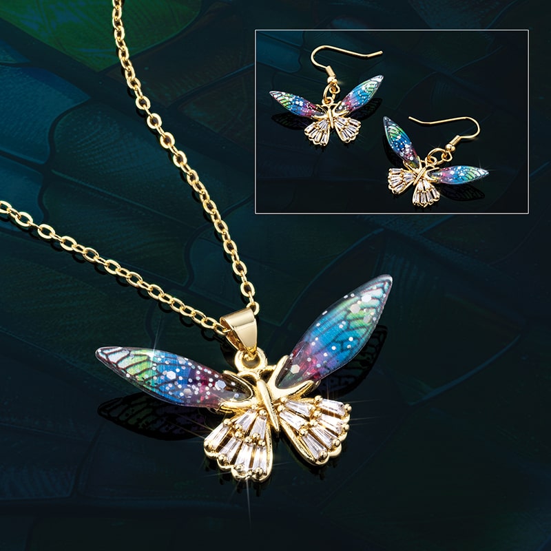 Rainbow Butterfly Necklace and Earrings
