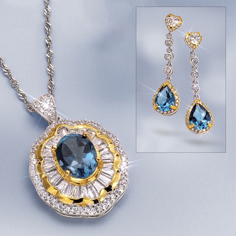 Ascot London Blue Topaz Necklace and Earrings