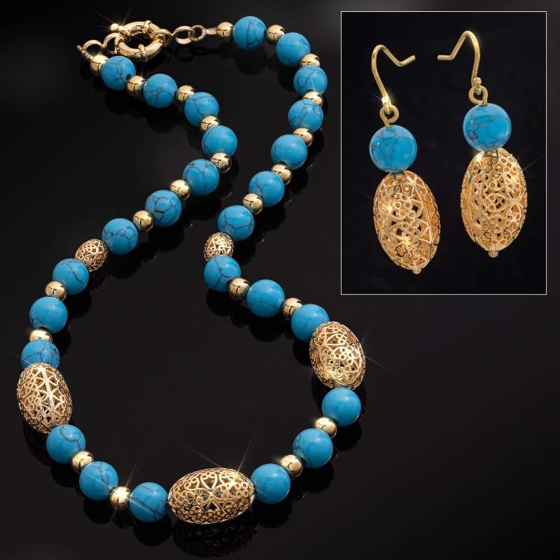 Italian Blue Grotto Necklace & Earrings Set