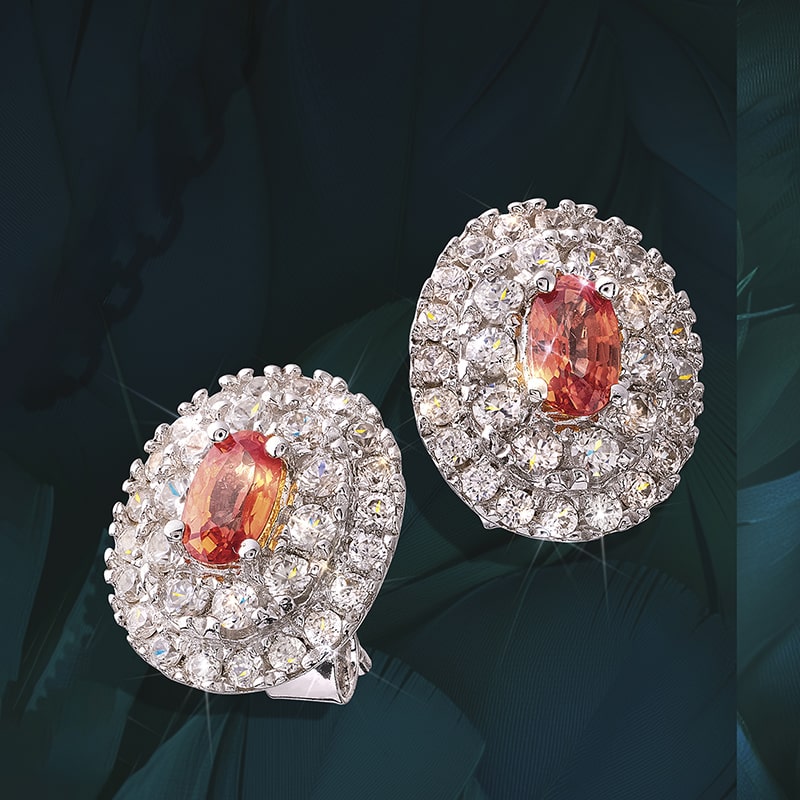 Padparadscha and White Zircon Earrings
