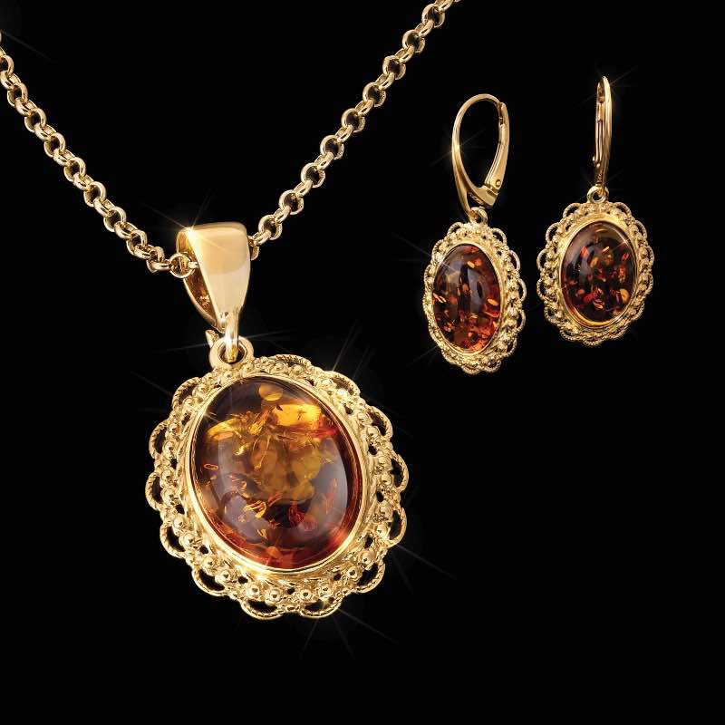 Time Capsule Amber Pendant, Chain and Earrings Set