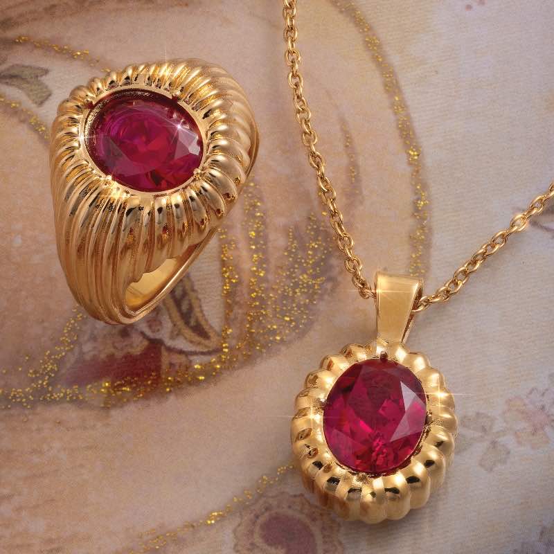 Italian-Made Lab Ruby Ring & Necklace