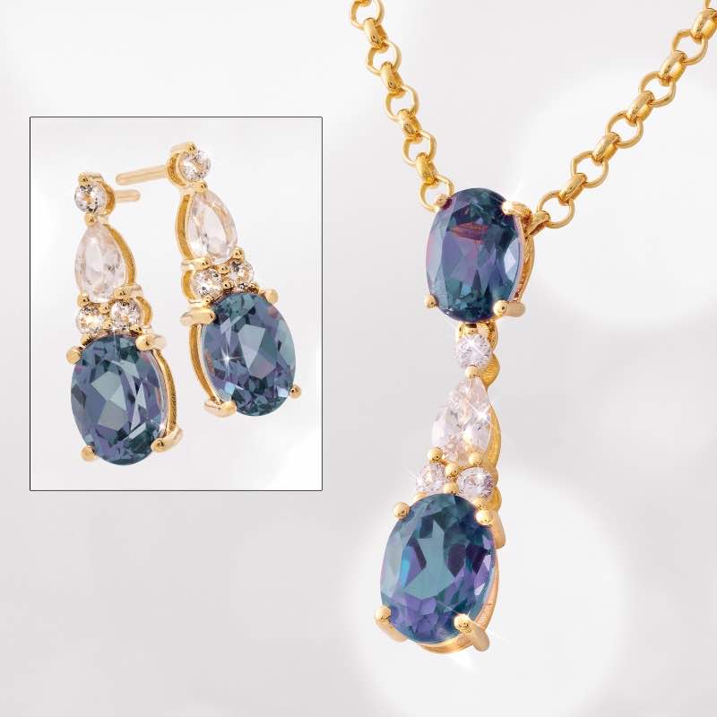 Moonlight Alexandrite Pendant, Chain & Earrings