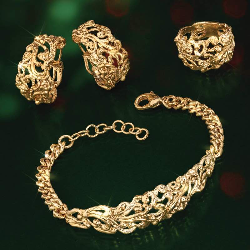 Italian-Made Rococo Bracelet, Ring & Earrings