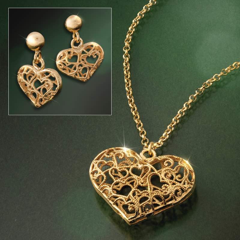 Italian Heart of Gold Necklace and Earrings