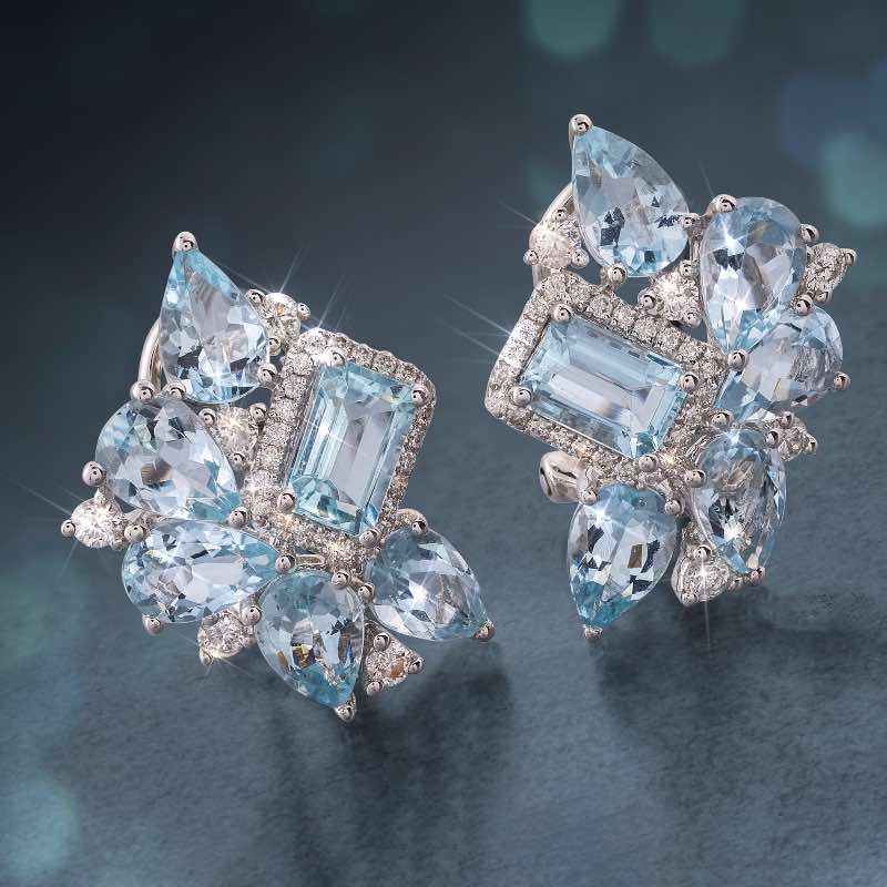 14k White Gold Aquamarine and Diamond Earrings