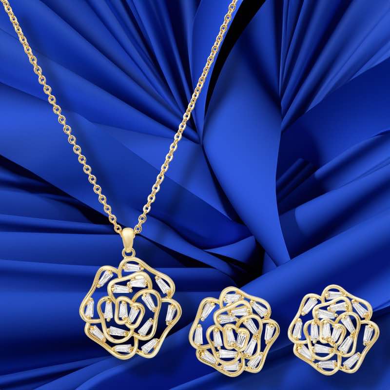 Golden Rose Necklace and Earrings