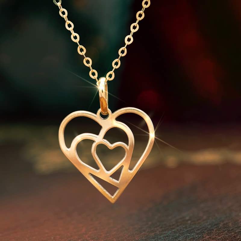 Faith and Love Italian Gold Hearts Pendant