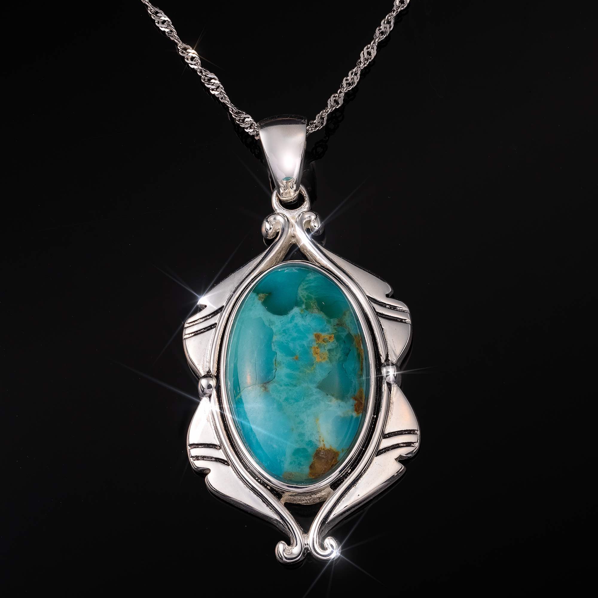 Desert Sky Turquoise Pendant, Chain and Earrings