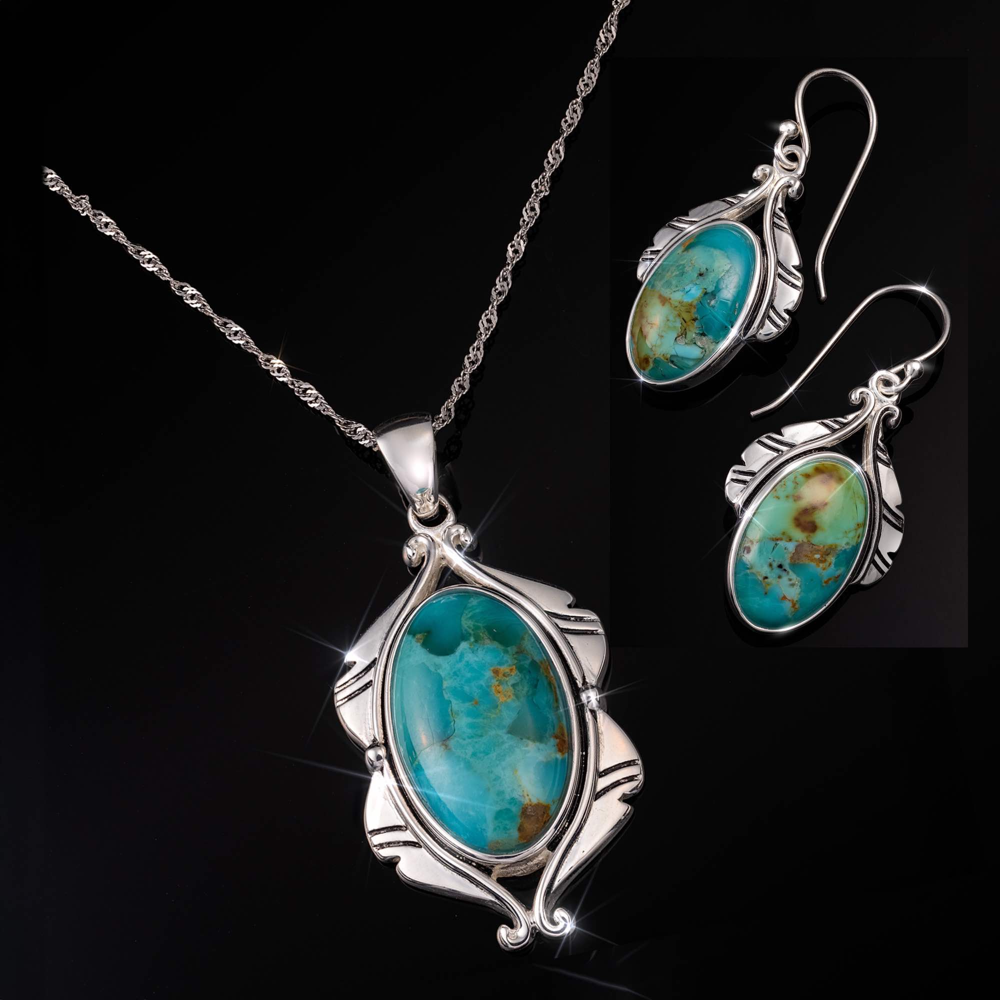 Desert Sky Turquoise Pendant, Chain and Earrings