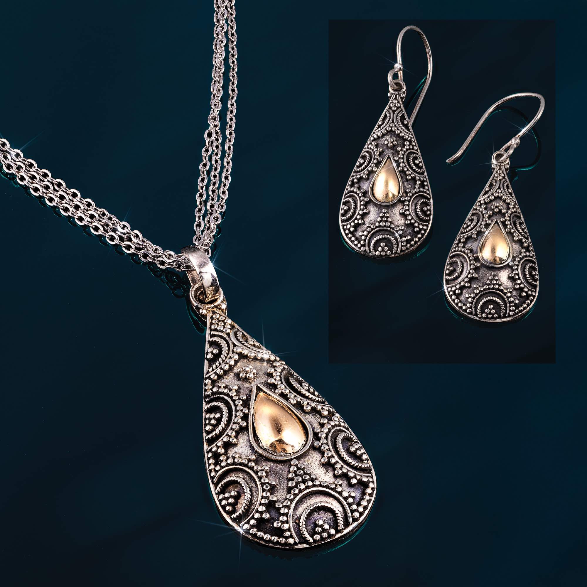 Isle of Light Bali Pendant, Chain and Earrings