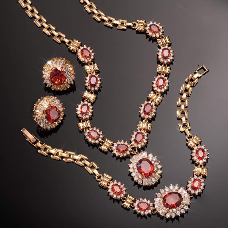 Ruby Red Romance Necklace, Bracelet & Earrings Set