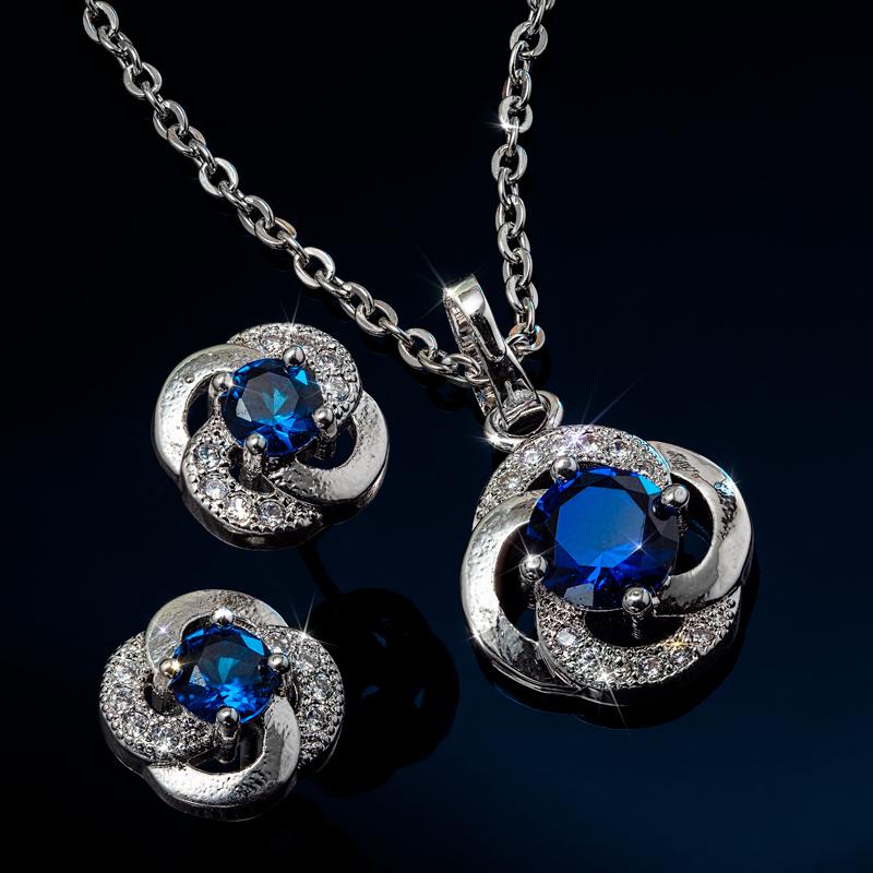 Blue Quatrefoil Necklace & Earrings