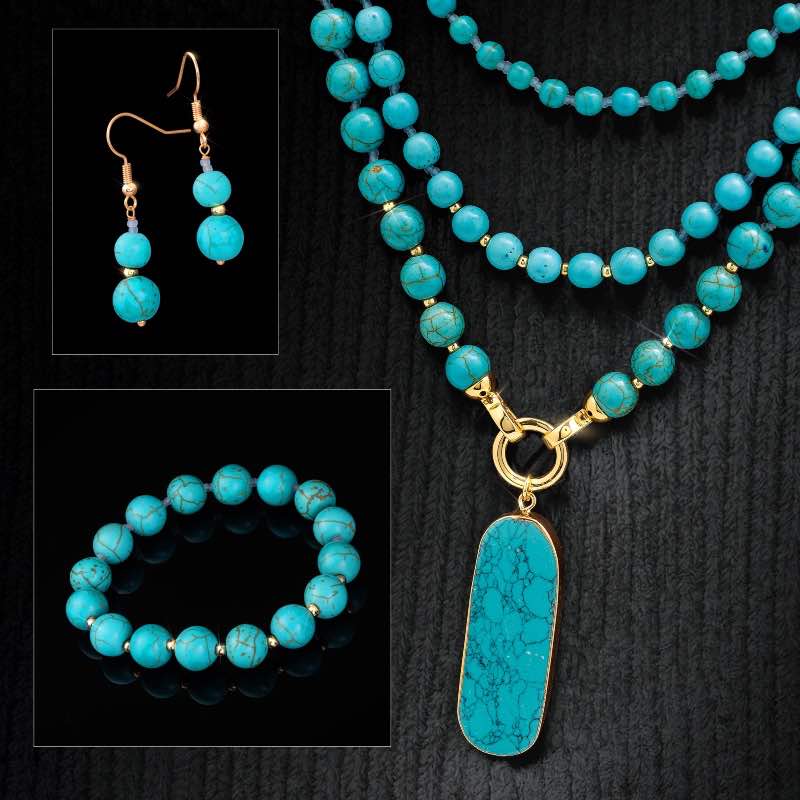 Triple-Strand Howlite Statement Necklace & Earrings