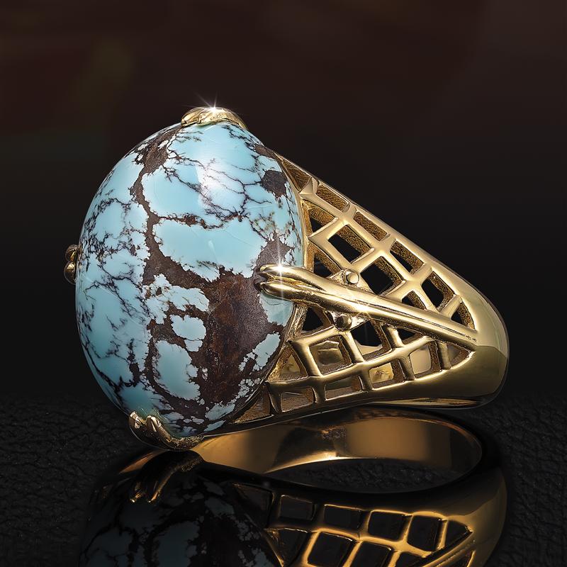 Blue Zircon Men Ring With Turquoise Stones | Boutique Ottoman Exclusive