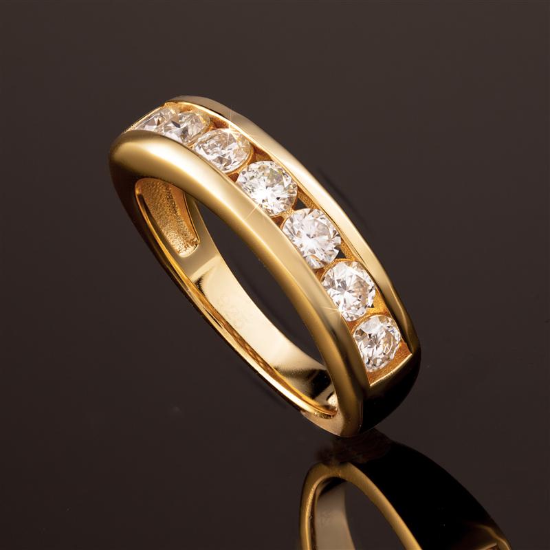 Yellow-Gold Finished Sterling Silver Moissanite Channel Ring