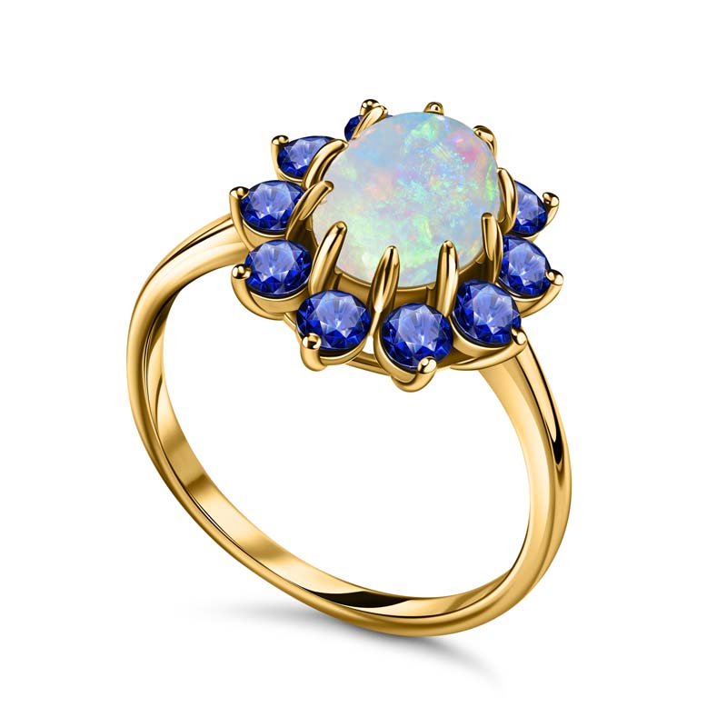 14K Yellow Gold Australian Opal & Blue Sapphire Ring