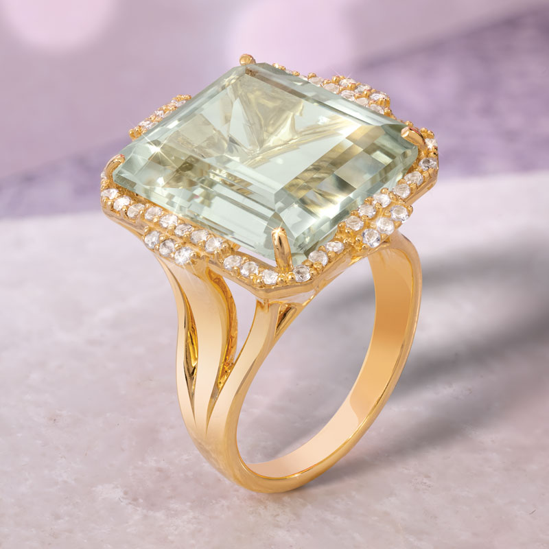 18k Yellow Gold-Vermeil Green Amethyst & White Topaz Ring